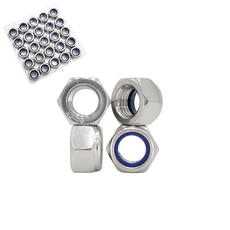 STORMCUBE M12x1.75mm Nylon Insert Hex Lock Nuts 25 Pack 304 Stainless Steel DIN985 Self-Locking Nylon Lock Nuts Plain Finish for Industrial Construction Fasteners (M12x1.75mm, 25 Pack) - Image 1
